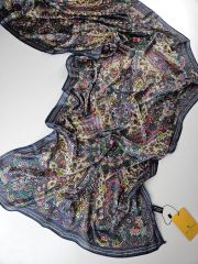 VUAL İPEK ŞAL ETNİK DESEN LACİVERT