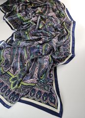 VUAL İPEK ŞAL  ŞAL DESEN LACİVERT