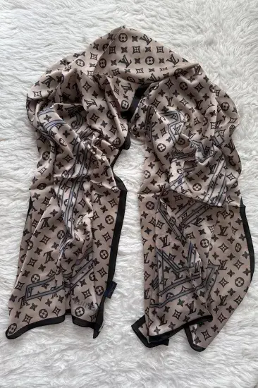 VUAL İPEK ŞAL LV MODEL  BEJ SİYAH GRİ