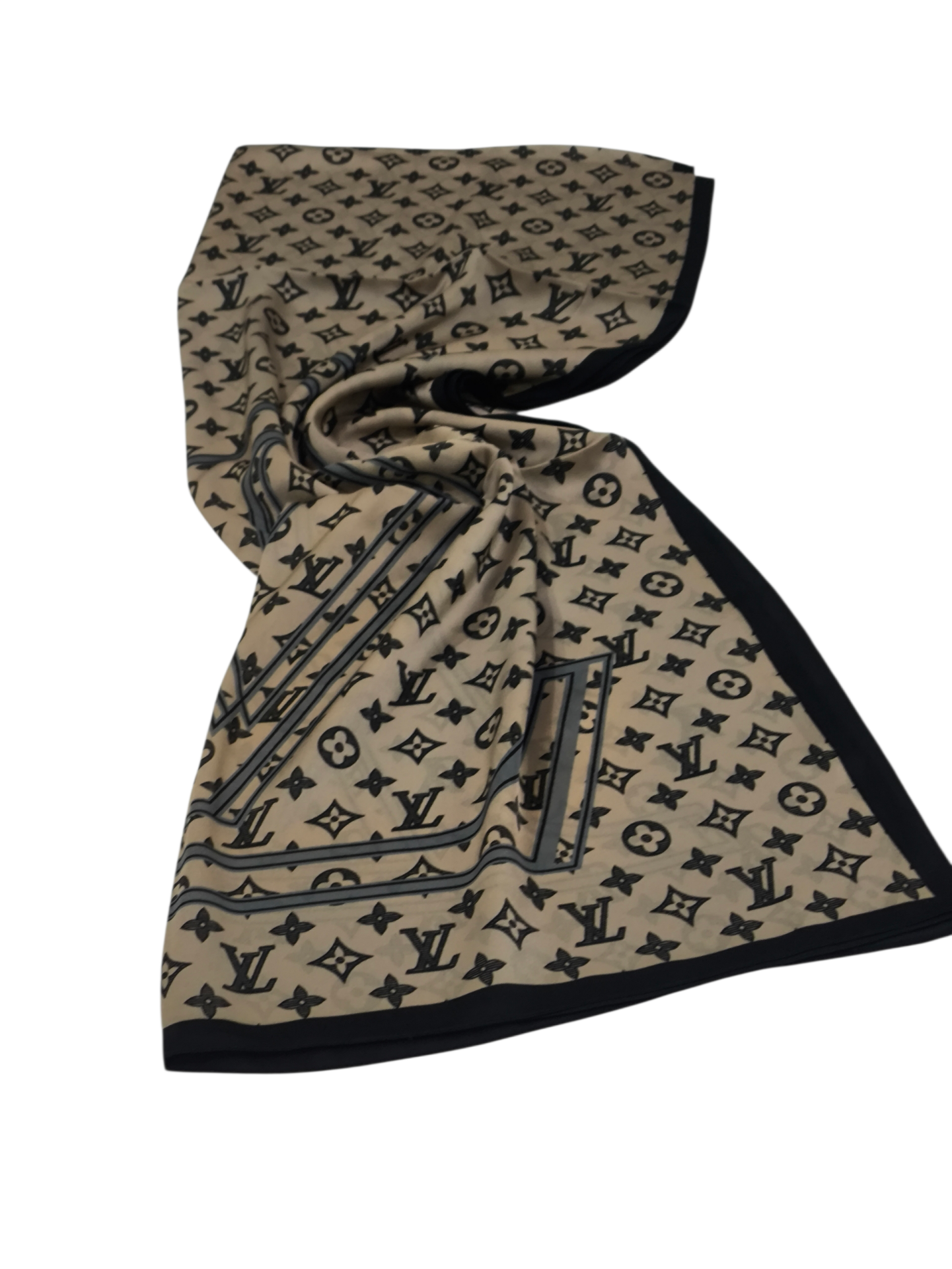 VUAL İPEK ŞAL LV MODEL  BEJ SİYAH GRİ