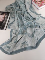 VUAL İPEK ŞAL HİNT  DESENLİ  DENİZ MAVİSİ