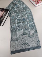 VUAL İPEK ŞAL HİNT  DESENLİ  DENİZ MAVİSİ