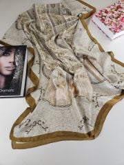 DİOREL VUAL İPEK ŞAL HİNT  DESENLİ  GOLD SARI