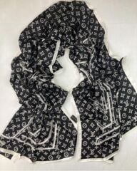 VUAL İPEK ŞAL LV MODEL  SİYAH KIRIK BEYAZ