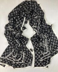 VUAL İPEK ŞAL LV MODEL  SİYAH KIRIK BEYAZ