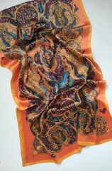 HERMES VUAL İPEK ŞAL KARIŞIK DESEN  SARI TURUNCU