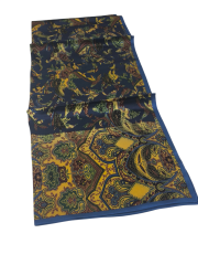VUAL İPEK ŞAL ETNİK  DESEN LACİVERT GOLD