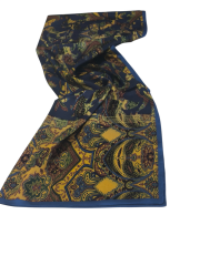 VUAL İPEK ŞAL ETNİK  DESEN LACİVERT GOLD