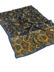 VUAL İPEK ŞAL ETNİK  DESEN LACİVERT GOLD