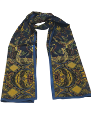 VUAL İPEK ŞAL ETNİK  DESEN LACİVERT GOLD