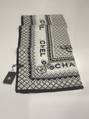 PAPATYA DESEN VUAL İPEK ŞAL SİYAH BEYAZ