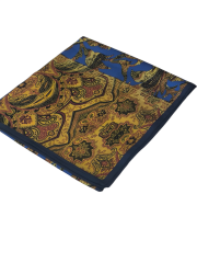 VUAL İPEK ŞAL ETNİK  DESEN SAKS MAVİ GOLD