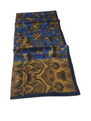 VUAL İPEK ŞAL ETNİK  DESEN SAKS MAVİ GOLD
