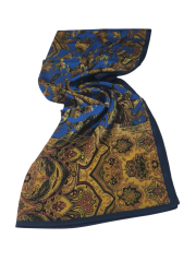 VUAL İPEK ŞAL ETNİK  DESEN SAKS MAVİ GOLD