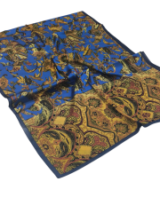 VUAL İPEK ŞAL ETNİK  DESEN SAKS MAVİ GOLD