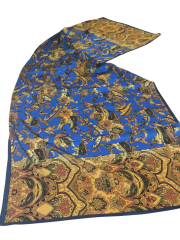 VUAL İPEK ŞAL ETNİK  DESEN SAKS MAVİ GOLD
