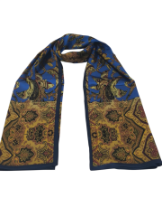 VUAL İPEK ŞAL ETNİK  DESEN SAKS MAVİ GOLD