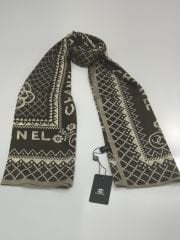 PAPATYA DESEN VUAL İPEK ŞAL KAHVE VİZON