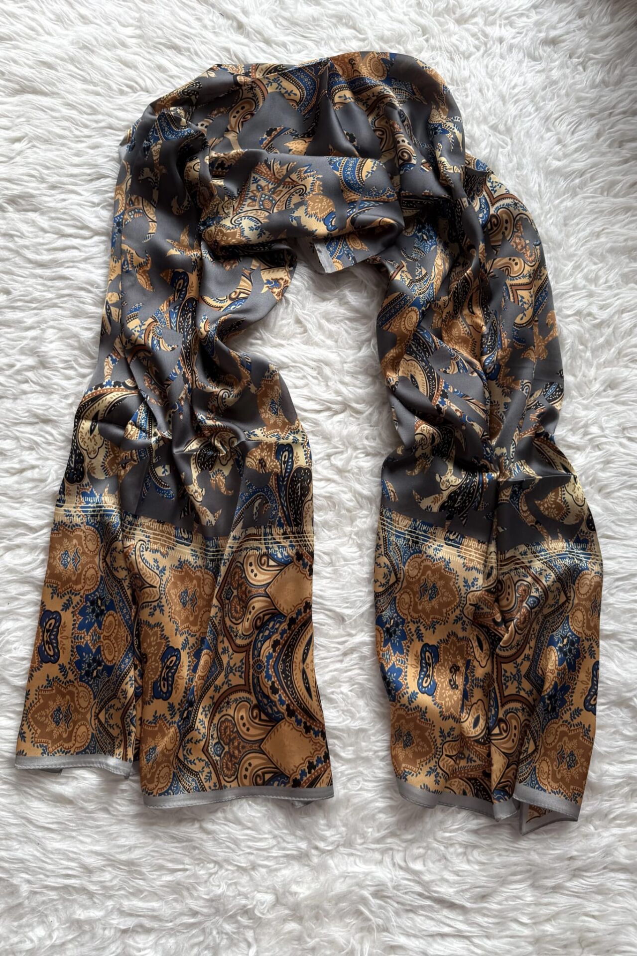 VUAL İPEK ŞAL ETNİK  DESEN GRİ