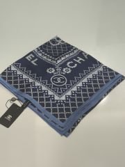 CHANEL PAPATYA DESEN VUAL İPEK ŞAL LACİVERT MAVİ