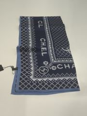 PAPATYA DESEN VUAL İPEK ŞAL LACİVERT MAVİ