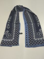 PAPATYA DESEN VUAL İPEK ŞAL LACİVERT MAVİ