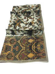 VUAL İPEK ŞAL ETNİK  DESEN TAŞ YEŞİL BORDO