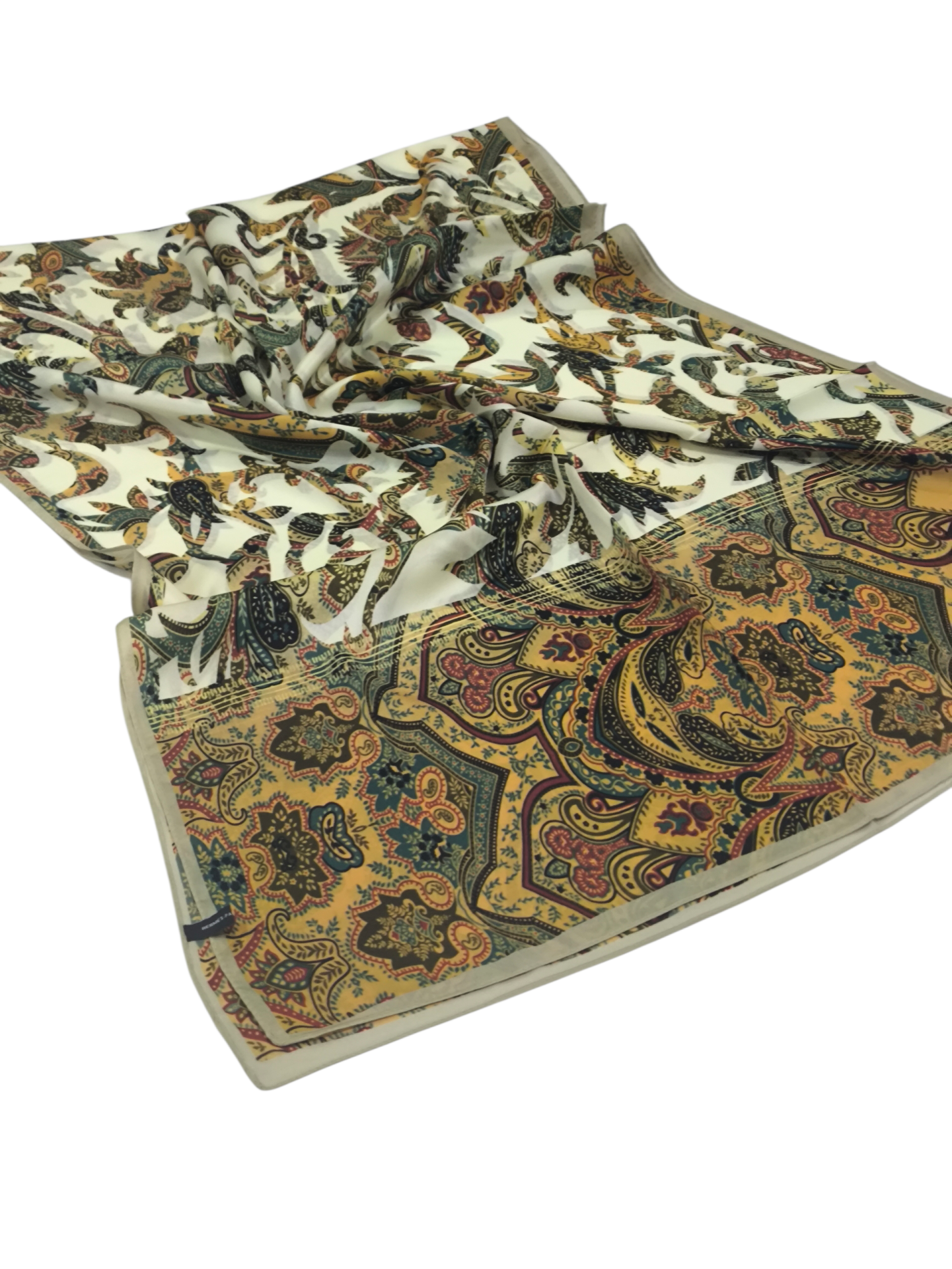 VUAL İPEK ŞAL ETNİK  DESEN TAŞ YEŞİL BORDO