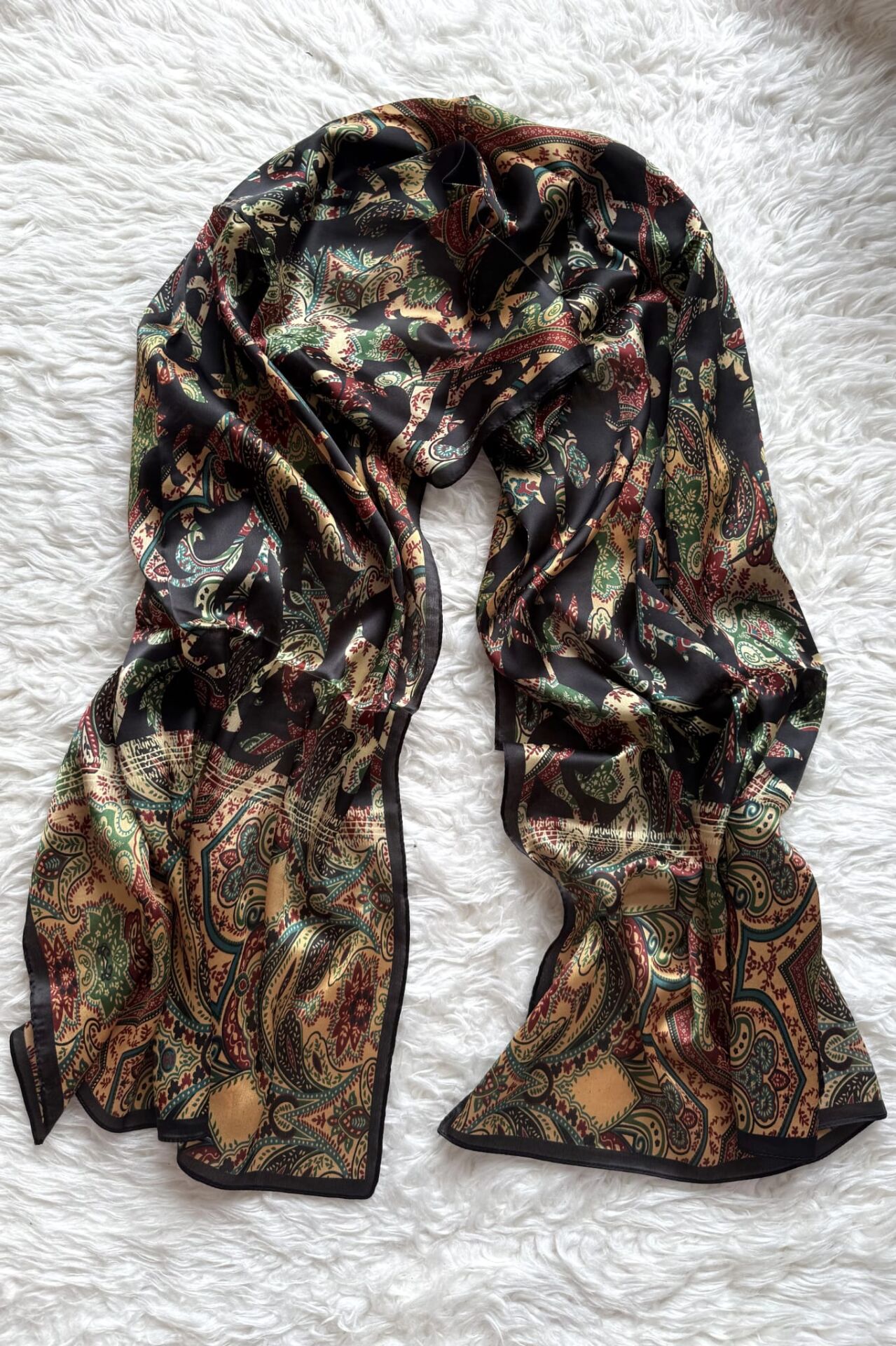 VUAL İPEK ŞAL ETNİK  DESEN SİYAH