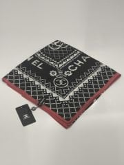 PAPATYA DESEN VUAL İPEK ŞAL SİYAH KIRMIZI