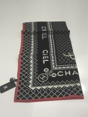 PAPATYA DESEN VUAL İPEK ŞAL SİYAH KIRMIZI