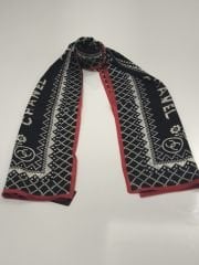 PAPATYA DESEN VUAL İPEK ŞAL SİYAH KIRMIZI