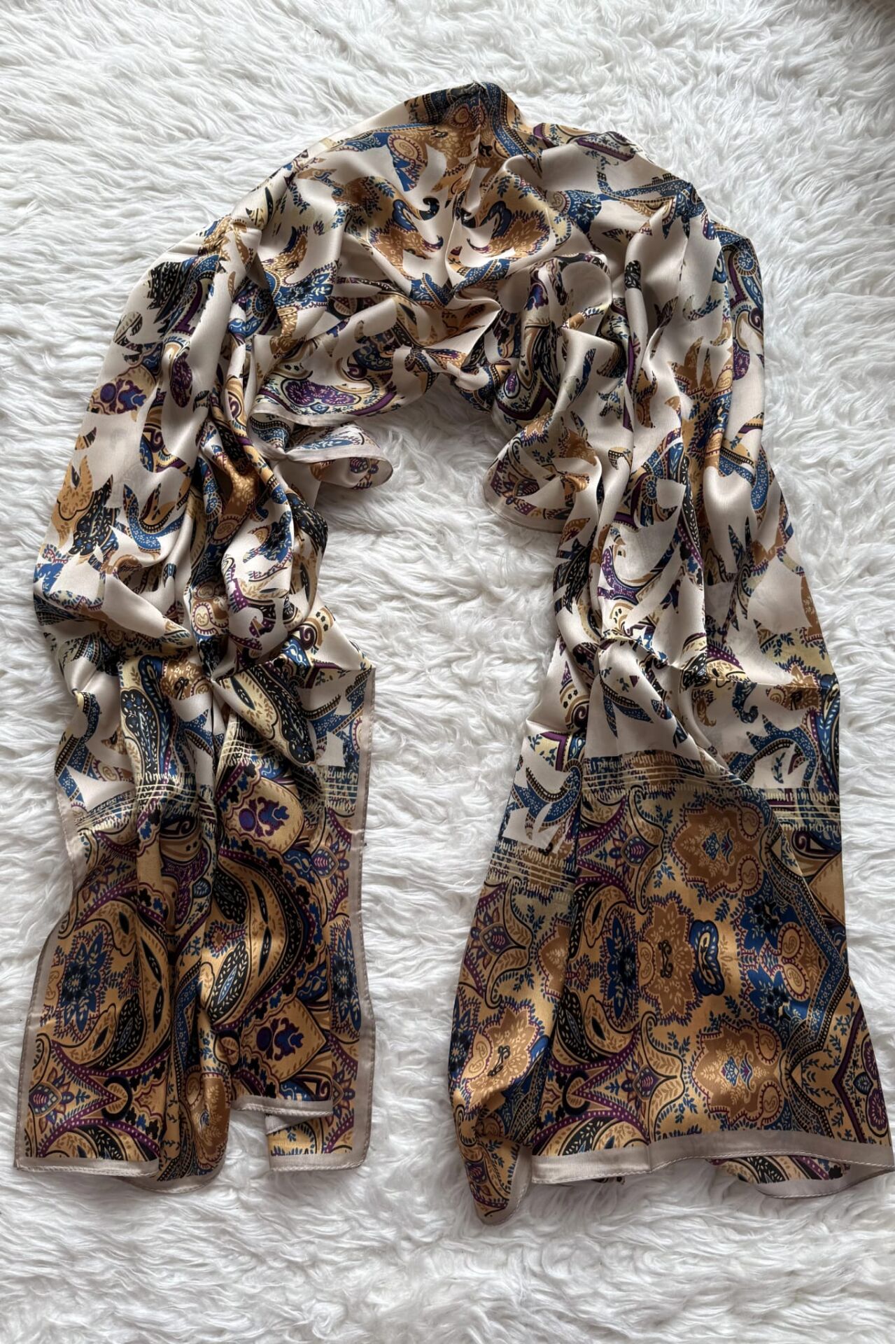 VUAL İPEK ŞAL ETNİK  DESEN TAŞ MOR