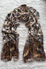 VUAL İPEK ŞAL ETNİK  DESEN TAŞ MOR