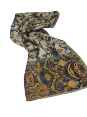 VUAL İPEK ŞAL ETNİK  DESEN TAŞ MOR