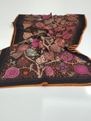 HERMES VUAL İPEK ŞAL KLASİK MODEL TURUNCU SİYAH