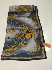 HERMES VUAL İPEK ŞAL KEMER DESEN GRİ MAVİ SARI RENK