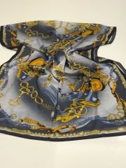 VUAL İPEK ŞAL KEMER DESEN GRİ MAVİ SARI RENK