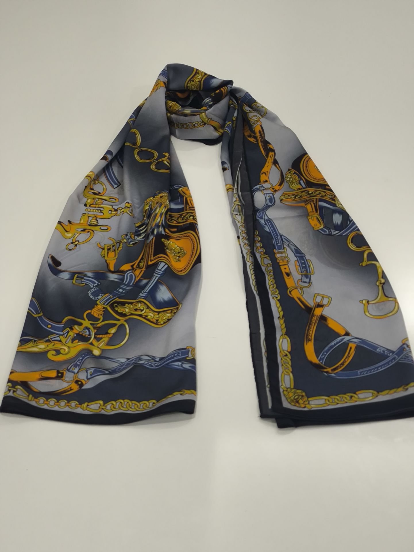 HERMES VUAL İPEK ŞAL KEMER DESEN GRİ MAVİ SARI RENK