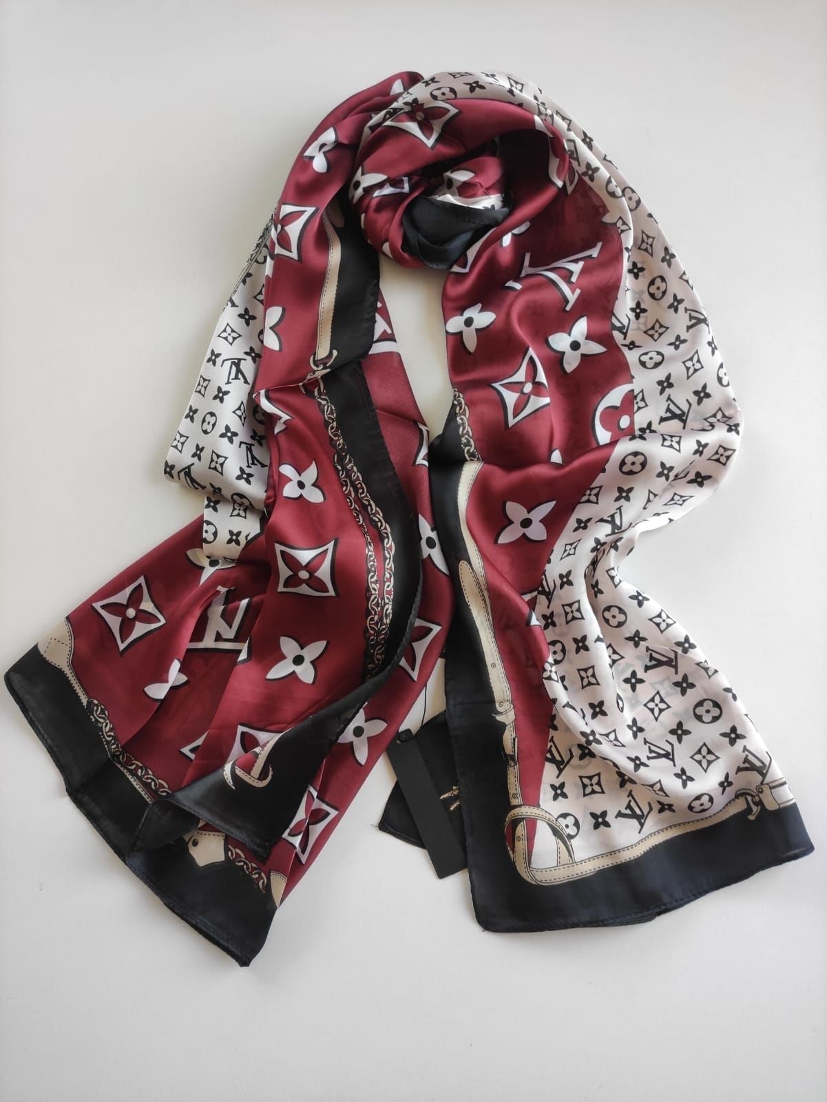 LOUİS VOİTTON  VUAL İPEK ŞAL KREM KIRMIZI