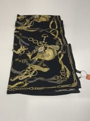 VUAL İPEK ŞAL KEMER DESEN  SİYAH GRİ SARI