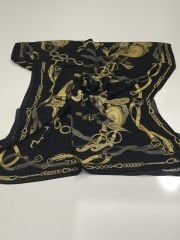 VUAL İPEK ŞAL KEMER DESEN  SİYAH GRİ SARI