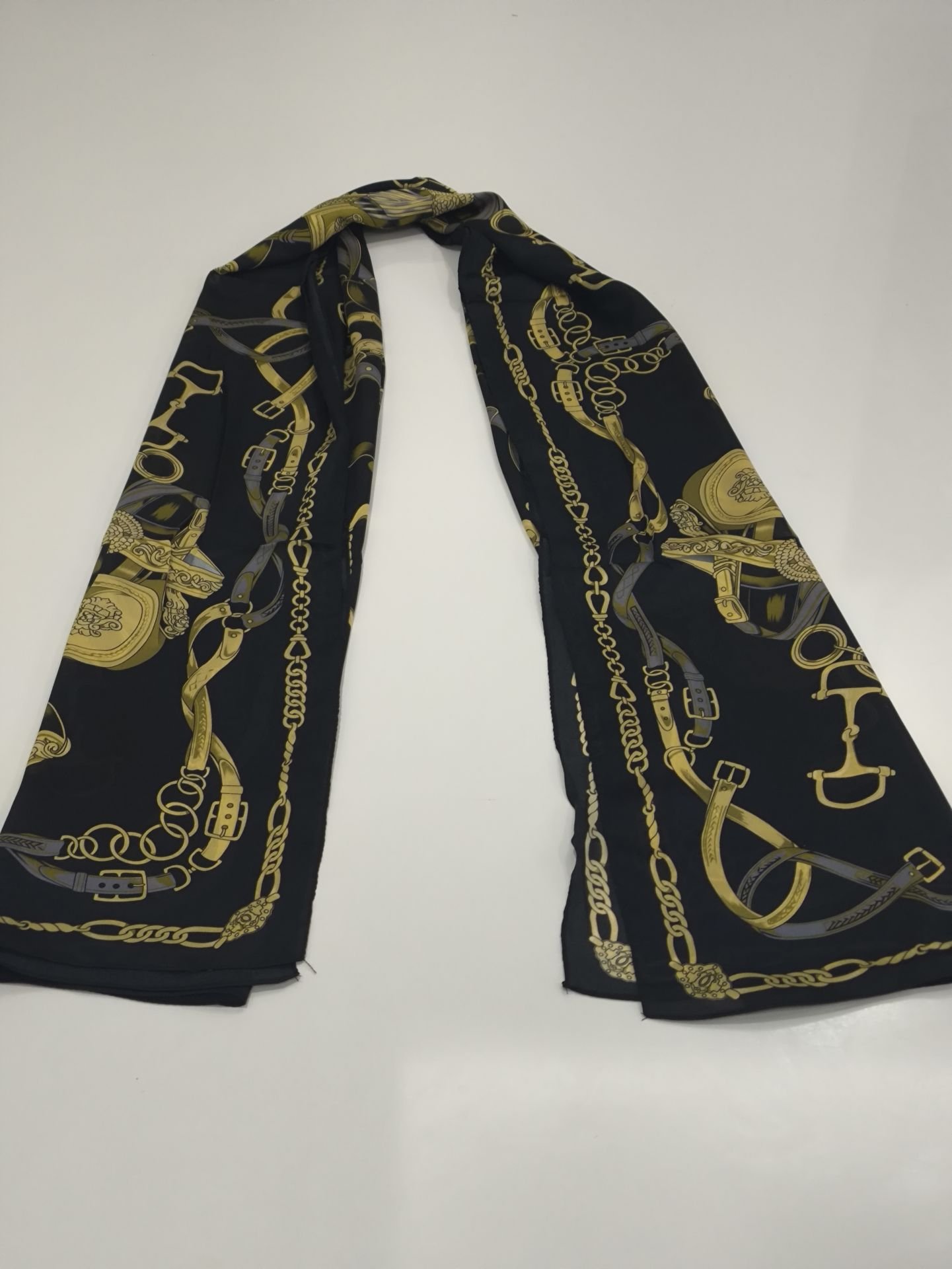 VUAL İPEK ŞAL KEMER DESEN  SİYAH GRİ SARI