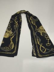 VUAL İPEK ŞAL KEMER DESEN  SİYAH GRİ SARI