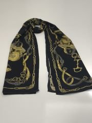 VUAL İPEK ŞAL KEMER DESEN  SİYAH GRİ SARI