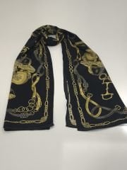 VUAL İPEK ŞAL KEMER DESEN  SİYAH GRİ SARI