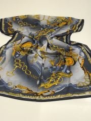 VUAL İPEK ŞAL KEMER DESEN  LACİVERT MAVİ TURUNCU