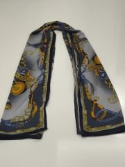 VUAL İPEK ŞAL KEMER DESEN  LACİVERT MAVİ TURUNCU