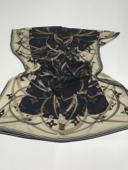 LV KEMER ZİNCİR MODEL VUAL İPEK ŞAL KREM SİYAH KAHVE