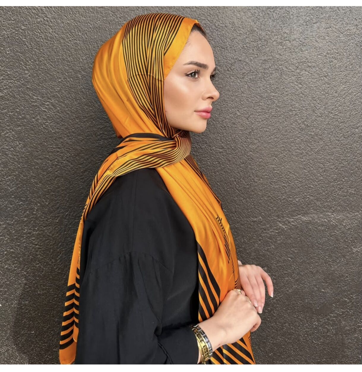 C DESEN VUAL İPEK ŞAL TURUNCU SİYAH